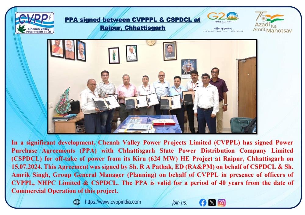 PPA signed between CVPPPL & CSPDCL at Raipur, Chh...