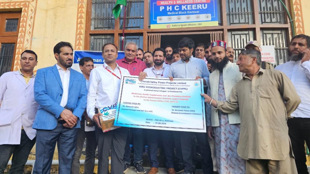 Handing over of Medicines, Health Supplements and Bio-Chemistry Analyser to District Administration, Kishtwar by Kiru HEP under Ongoing CSR Activity for FY 2023-24